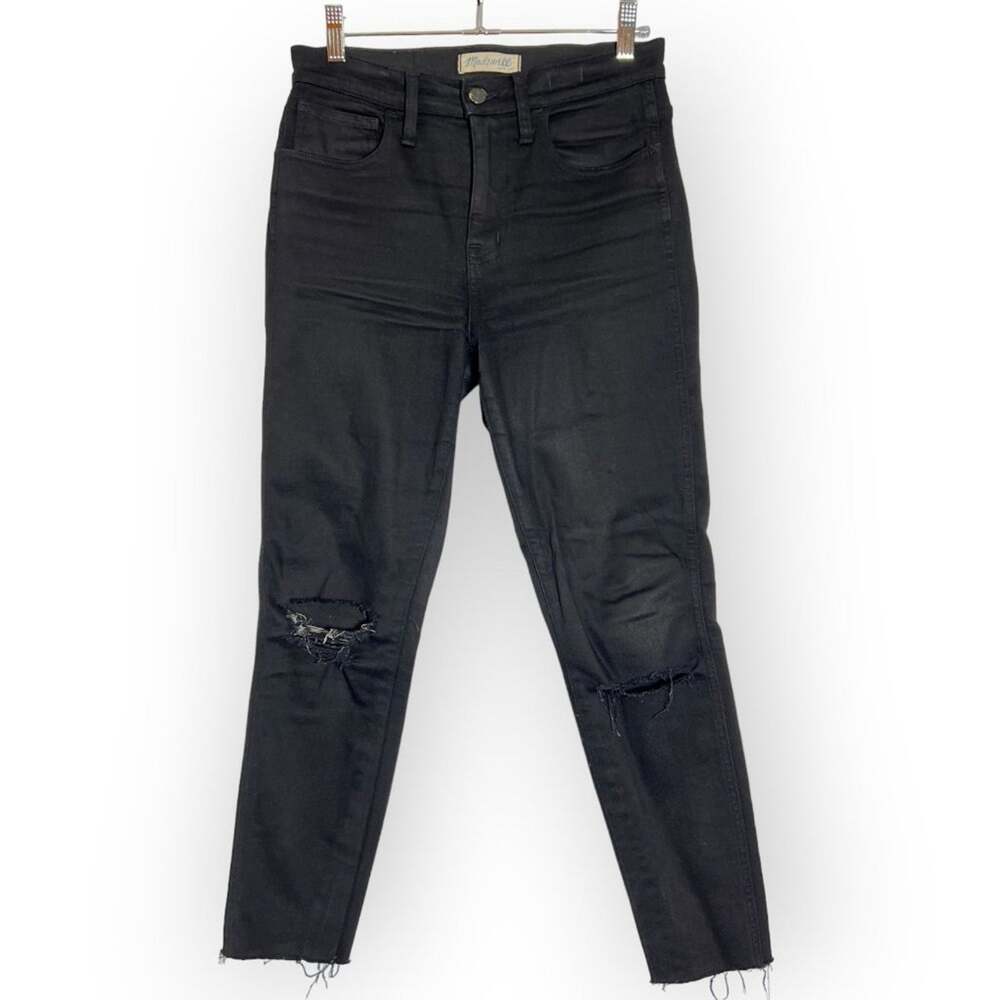 Madewell 10 Inch High Riser Skinny Jeans SIZE 26 Black Distressed Raw Hem